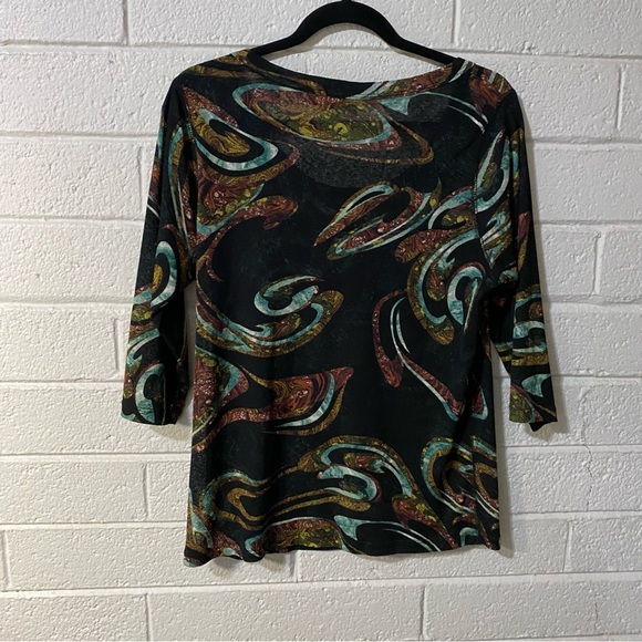 Super Cool Fabric Feel SemiSheer 3/4 Sleeve Blouse Scoop Crew Neck Marbled Shirt - Picture 2 of 12